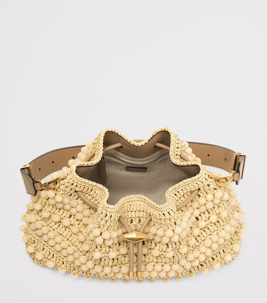 Jimmy Choo medium cinch raffia beaded bucket bag - British product