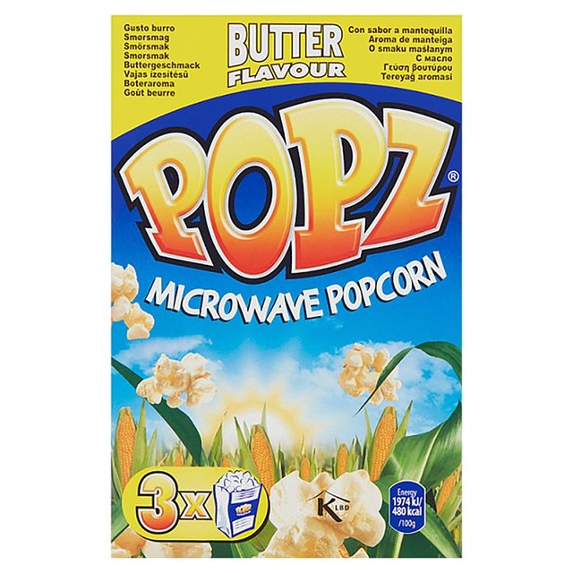 Popz Microwave Butter Popcorn   3 x 90g