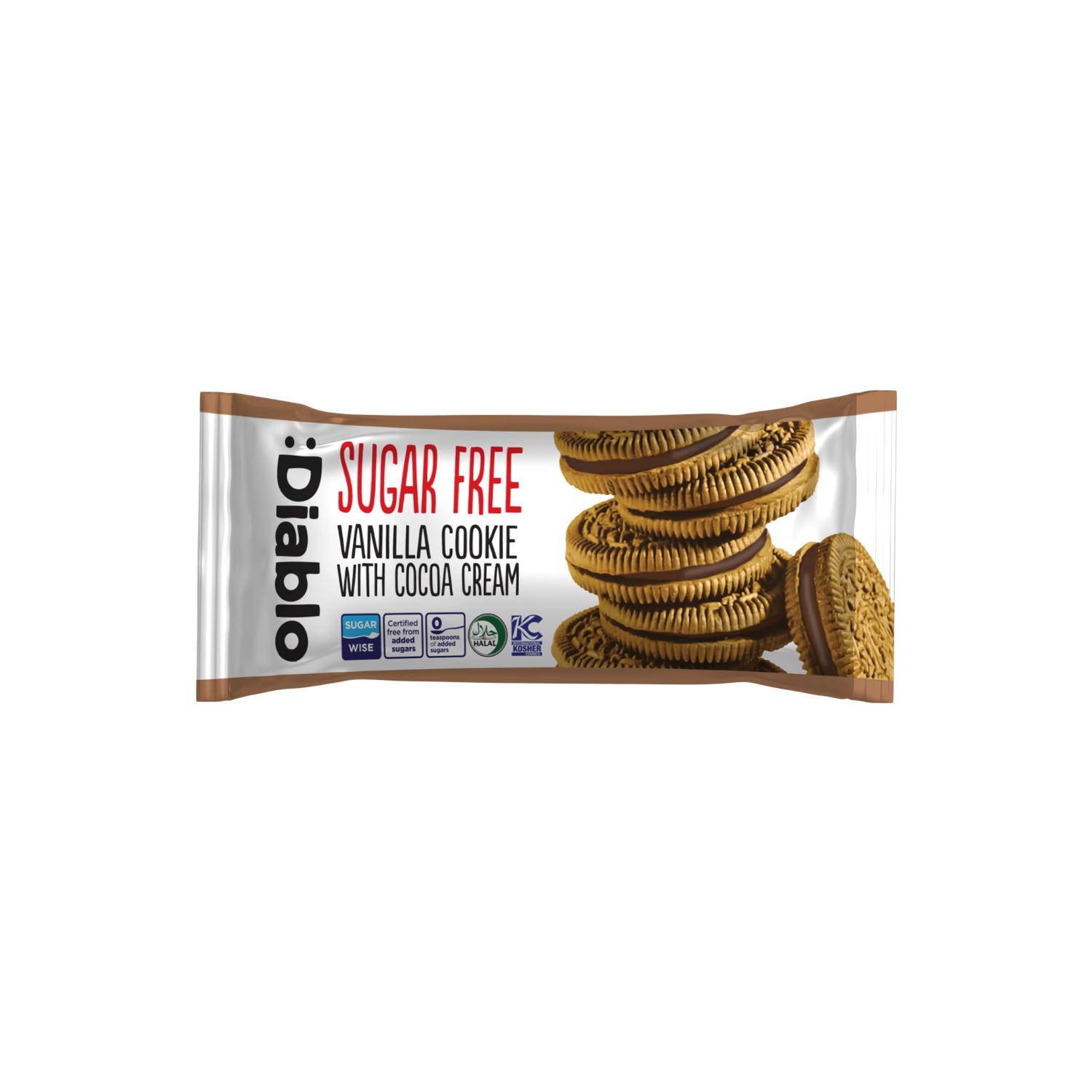 Diablo sugar free vanilla sandwich cookies 44g pack of 48, imported from the UK