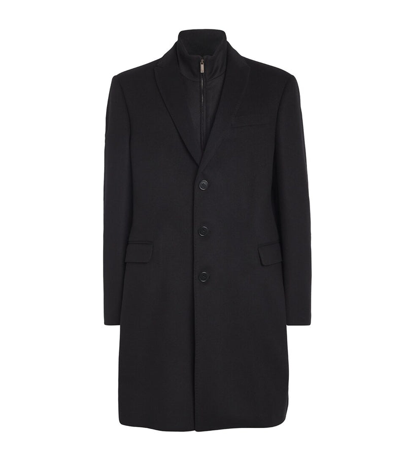 Regular Fit Virgin Wool Overcoat with Notched Lapels