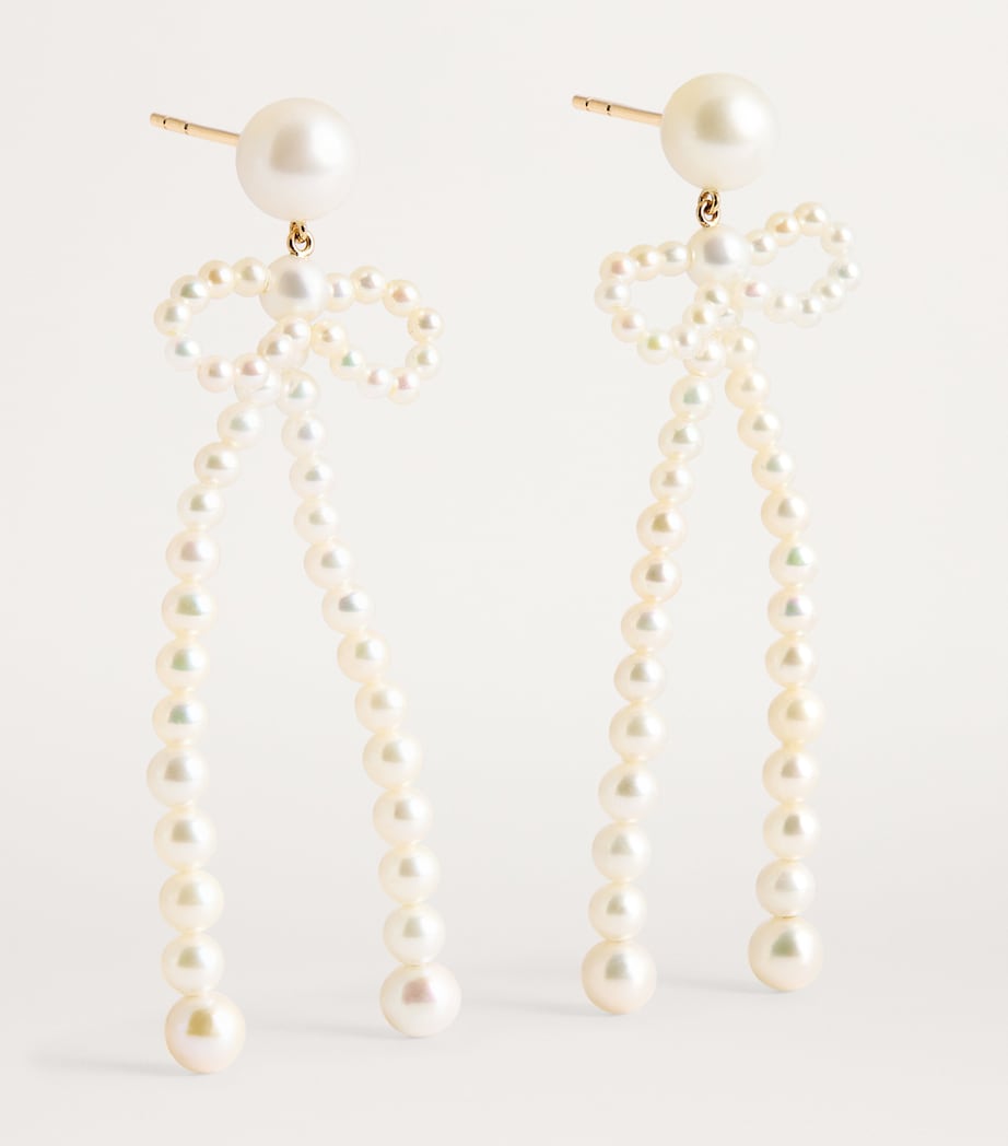 Sophie Bille Brahe bow rosette earrings freshwater pearl 14kt gold - British product