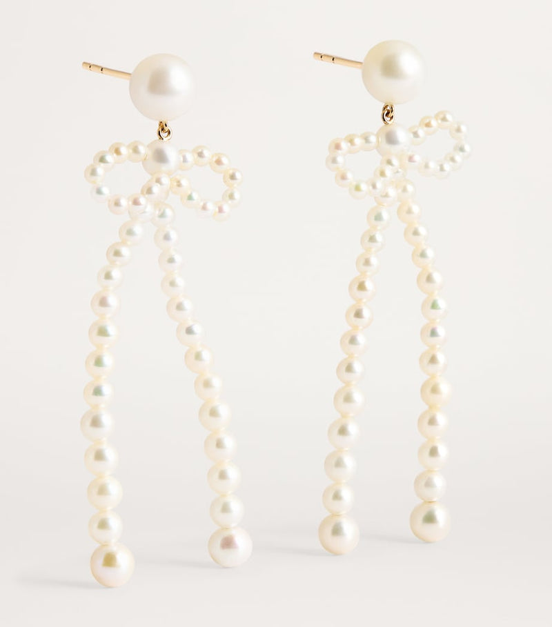 Sophie Bille Brahe bow rosette earrings freshwater pearl 14kt gold - British product