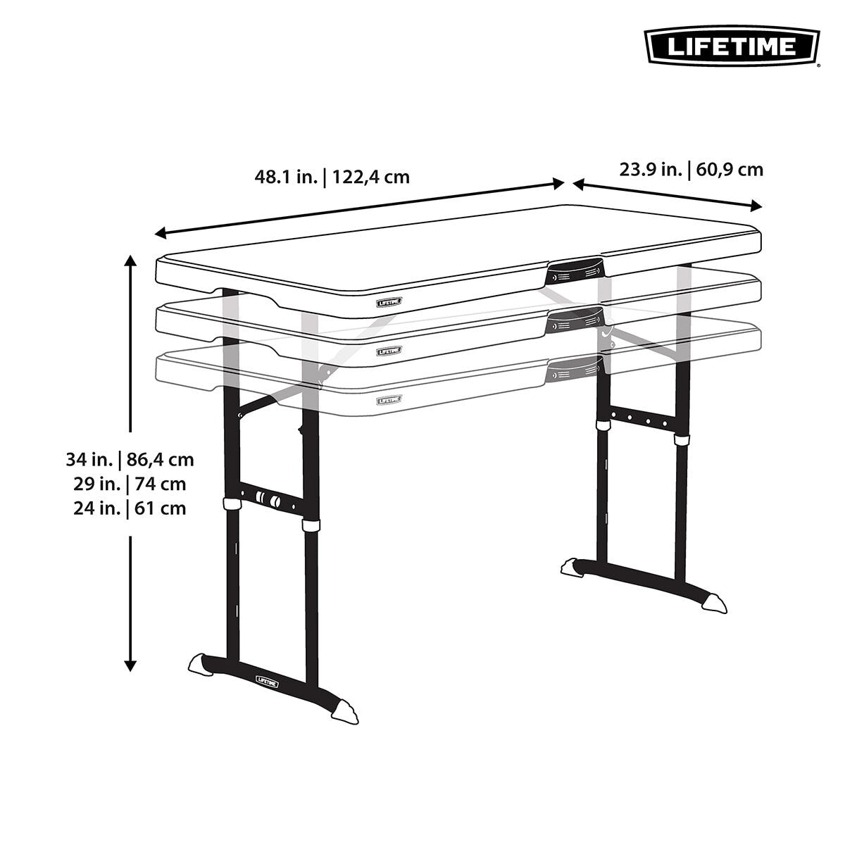 Lifetime 4ft adjustable height nesting table with almond tabletop and bronze frame, UK version