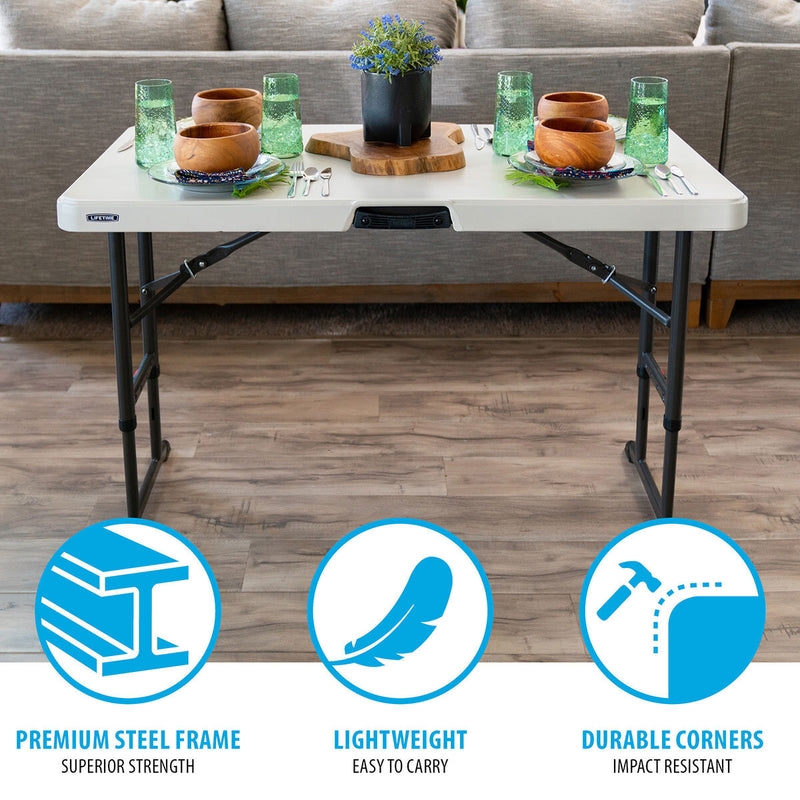 Lifetime 4ft adjustable height nesting table with almond tabletop and bronze frame, UK version