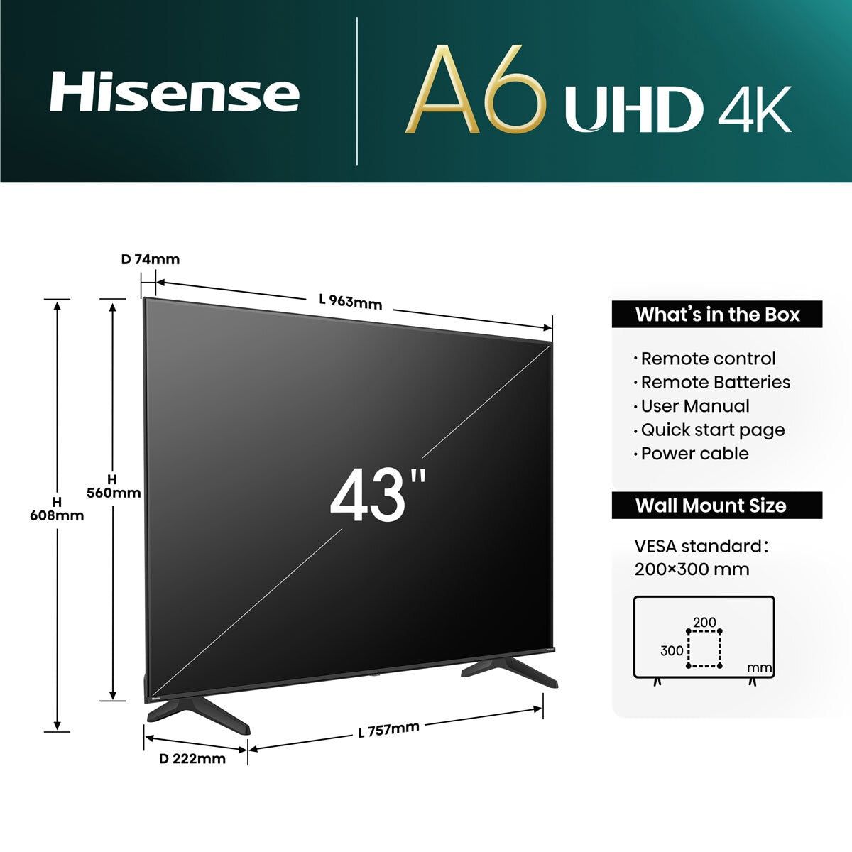 Hisense 43A6NTUK 43 Inch LED Freely Smart TV GOODS Costco UK