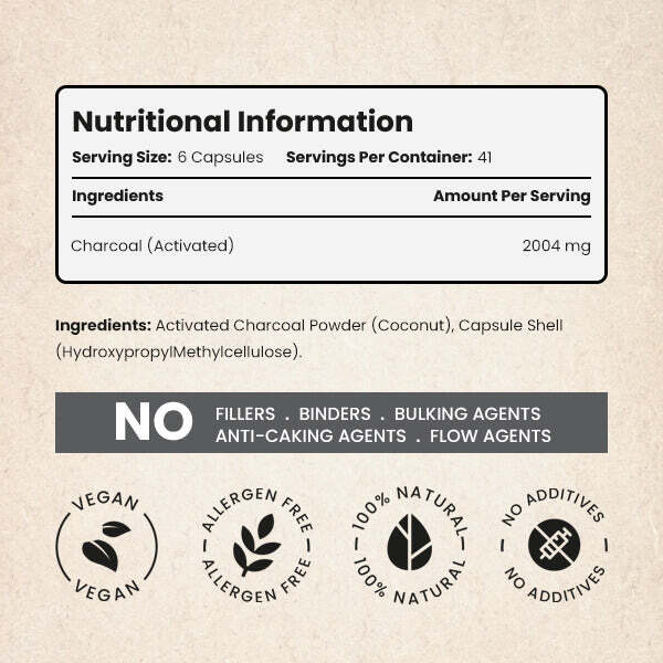 VitaBright activated charcoal 250 max-strength capsules (British brand)