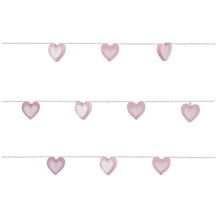 Glow heart wooden LED string lights pink 4.35m, UK version