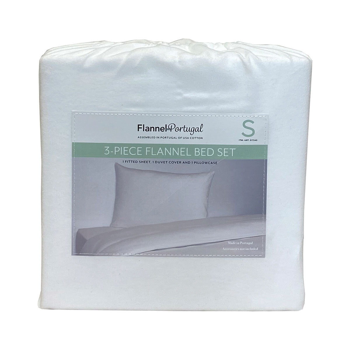 Portuguese Flannel Cotton 3 Piece Single Duvet Set, in 4 colours GOODS Costco UK