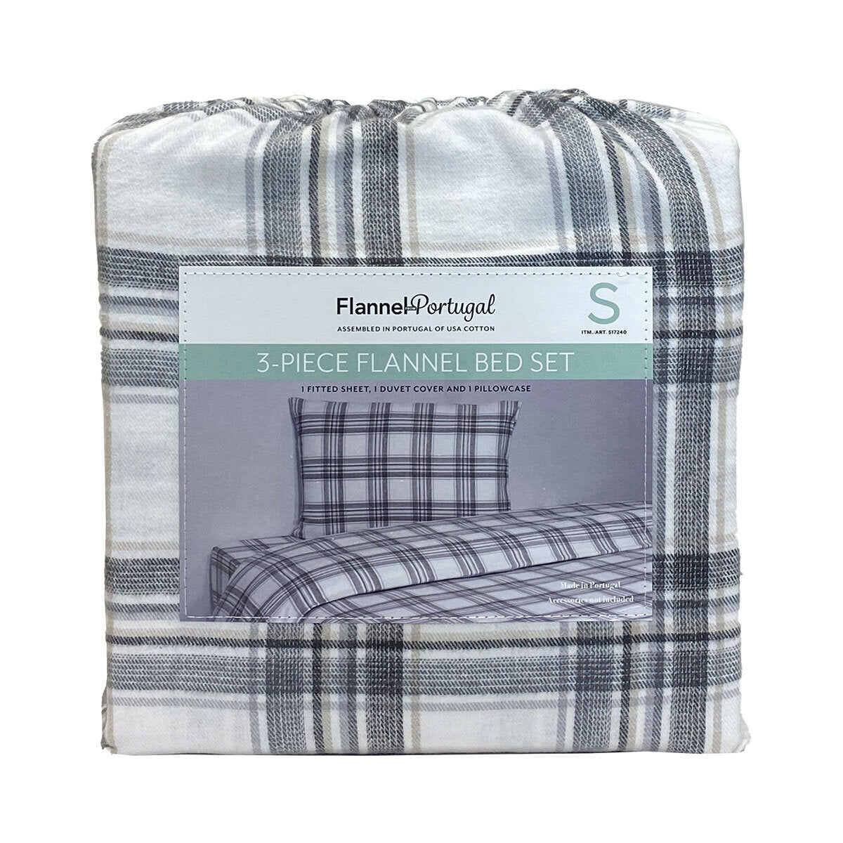 Portuguese Flannel Cotton 3 Piece Single Duvet Set, in 4 colours GOODS Costco UK