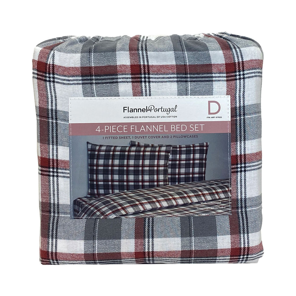 Portuguese Flannel Cotton 4 Piece Double Duvet Set, in 4 colours