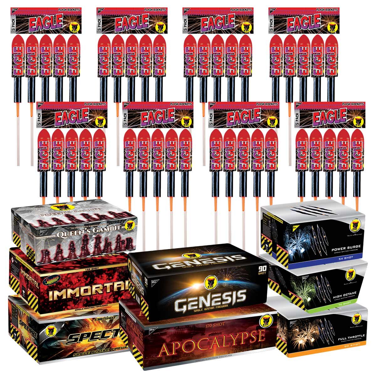 Black Cat Greatest Show firework display kit with 48 pieces - British product