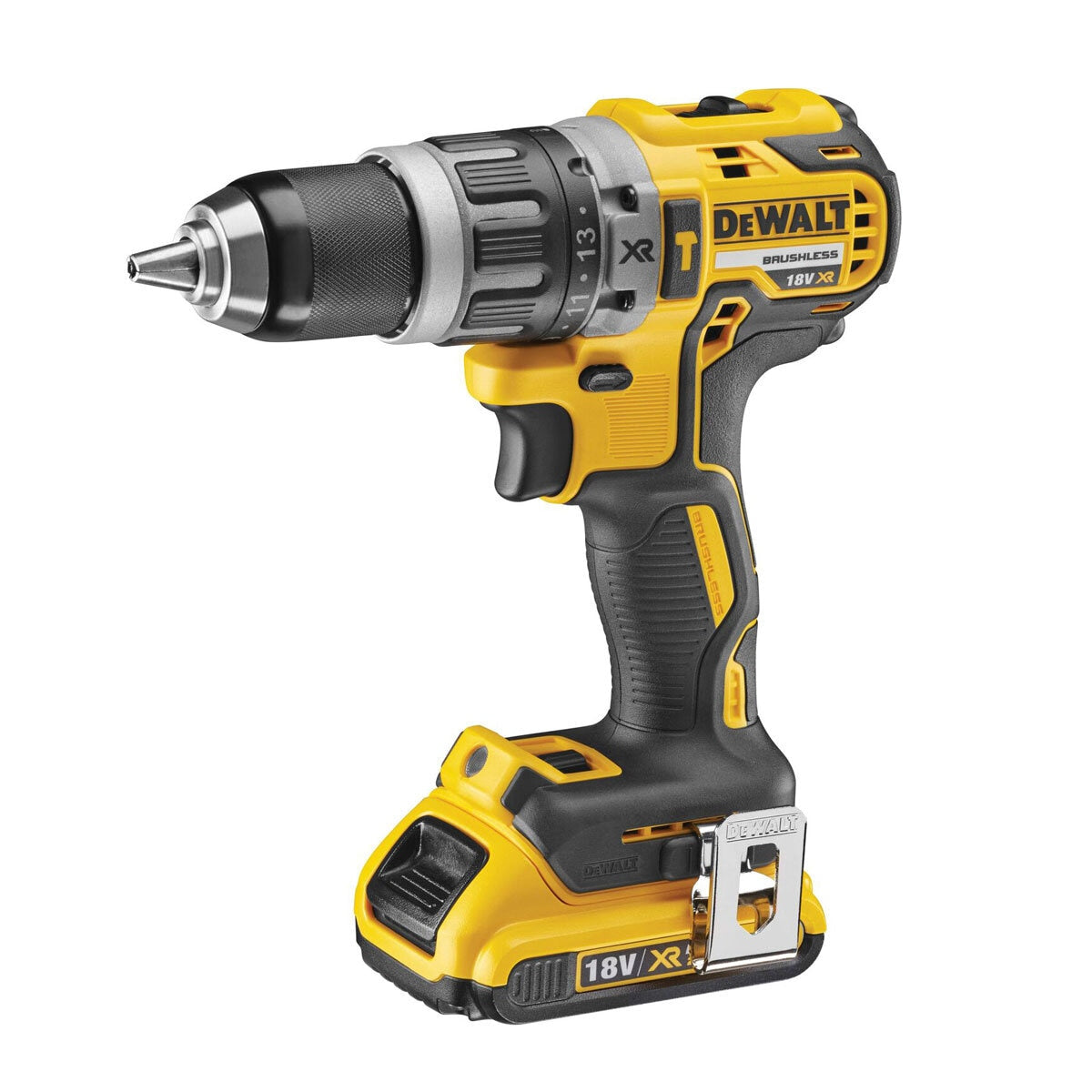 DEWALT brushless hammer drill driver kit with 2x2Ah batteries, imported from the UK