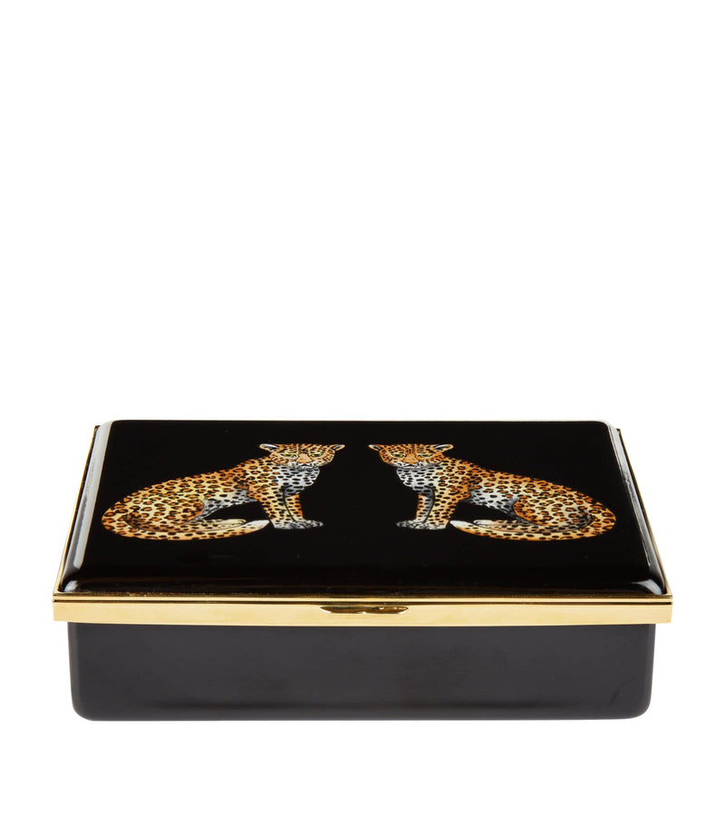 Halcyon Days enamel twin leopards decorative box, UK version