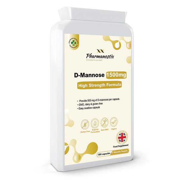 Pharmanostix D-Mannose supplement 500mg 180 capsules, imported from the UK