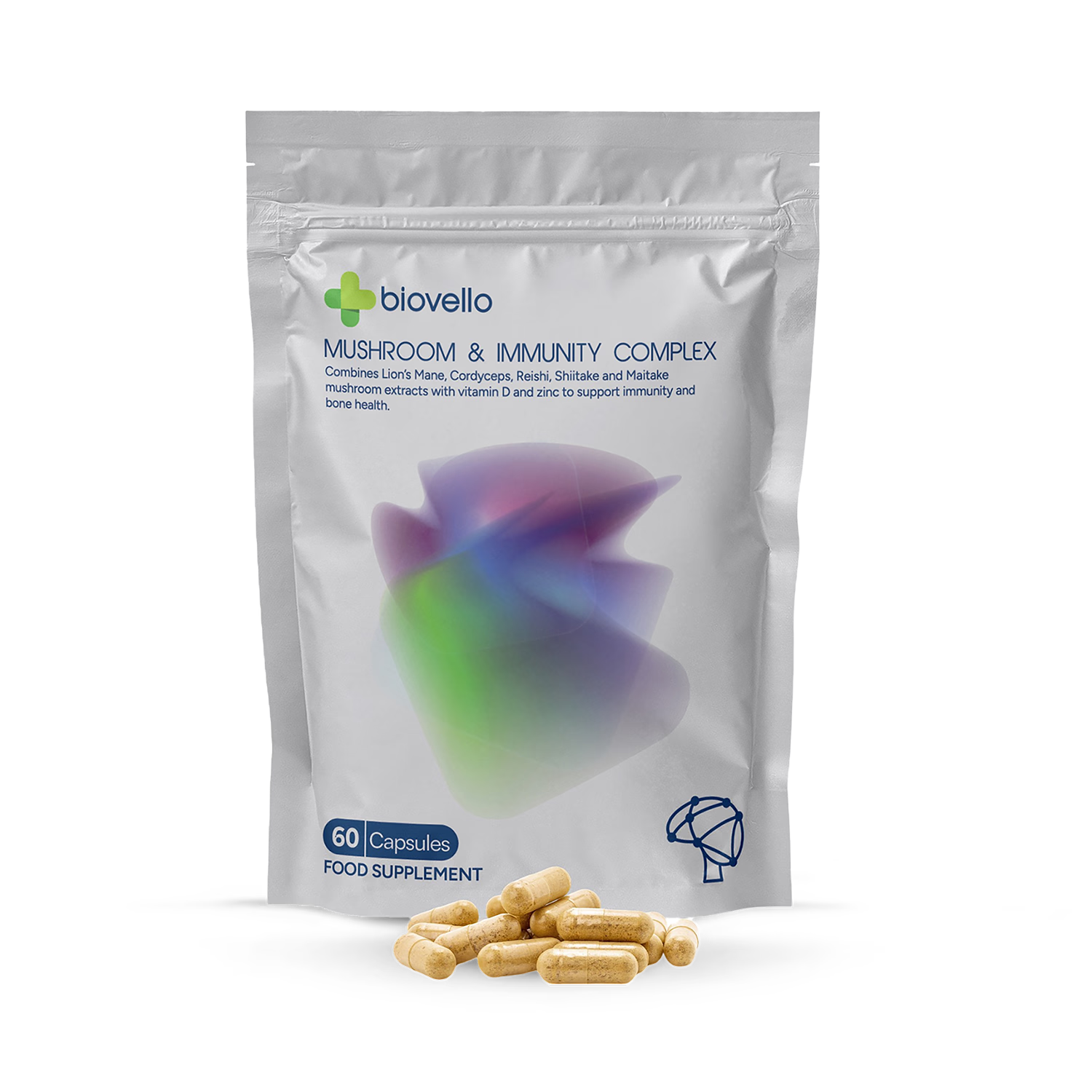 Biovello mushroom immunity complex 60 capsules, UK version