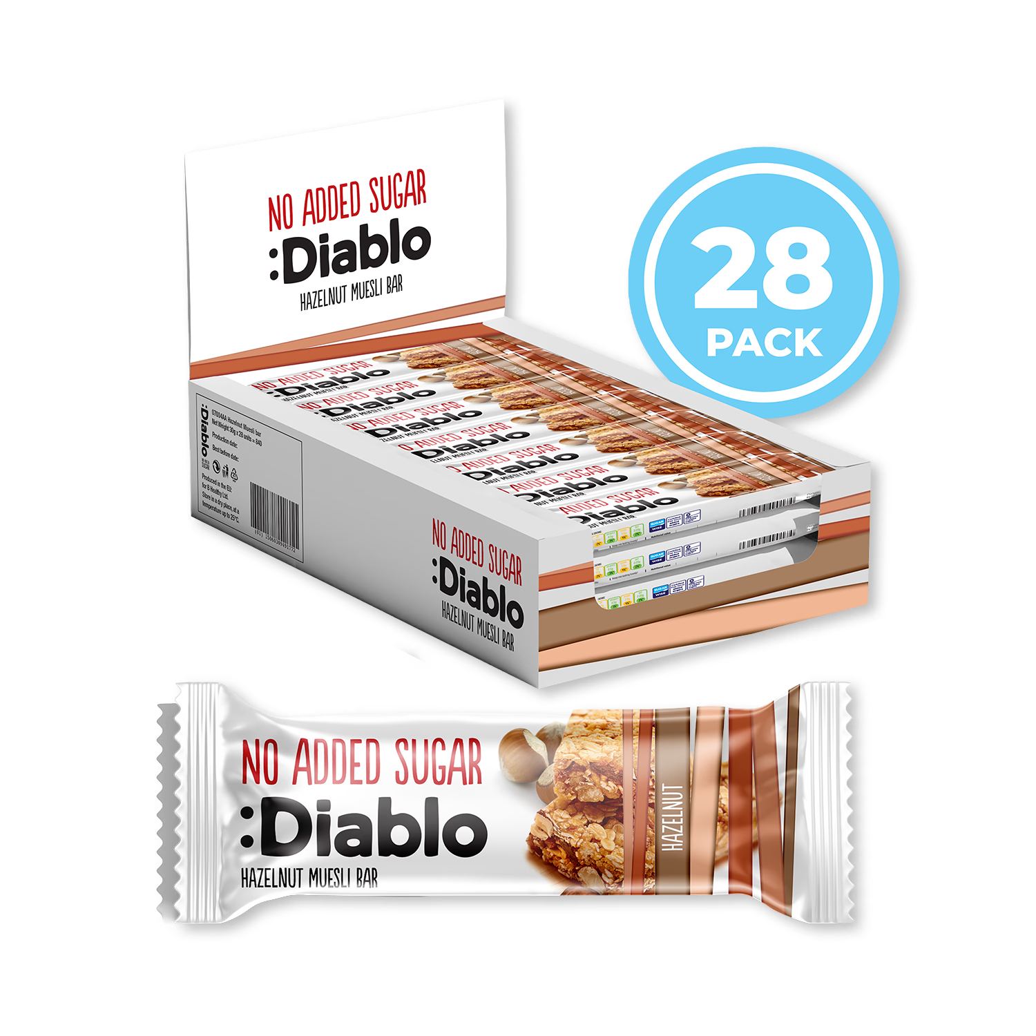 Diablo hazelnut muesli bars 30g pack of 28, UK version