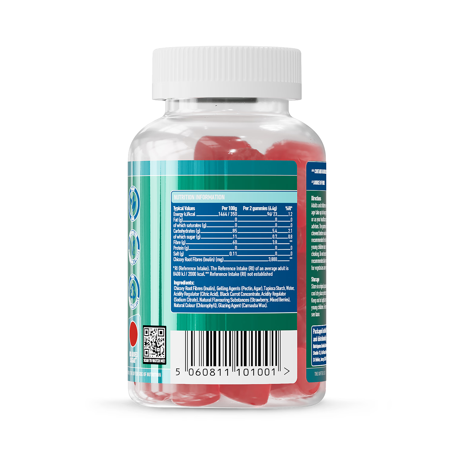 Nutrigums Happy Fibre Inulin gummies 60 count, imported from the UK