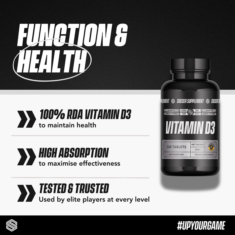 Soccer Supplement Vitamin D3 2000 IU high strength 120 capsules (British brand)