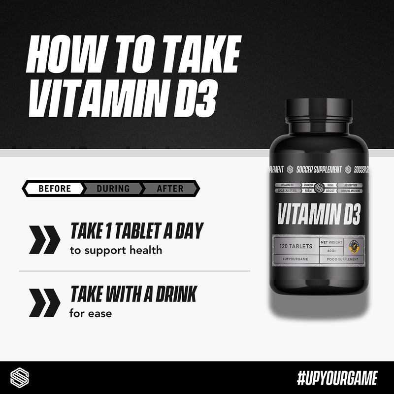 Soccer Supplement Vitamin D3 2000 IU high strength 120 capsules (British brand)