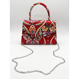 SVNX satin floral embroidered top handle bag red (British brand)
