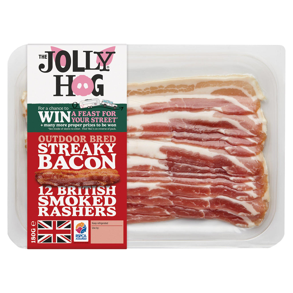 The Jolly Hog Outdoor Bred Streaky Bacon British Smoked Rashers x12 200g