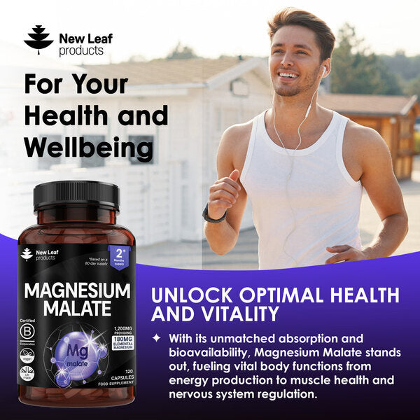 New Leaf Magnesium Malate High Strength 120 Capsules, imported from the UK