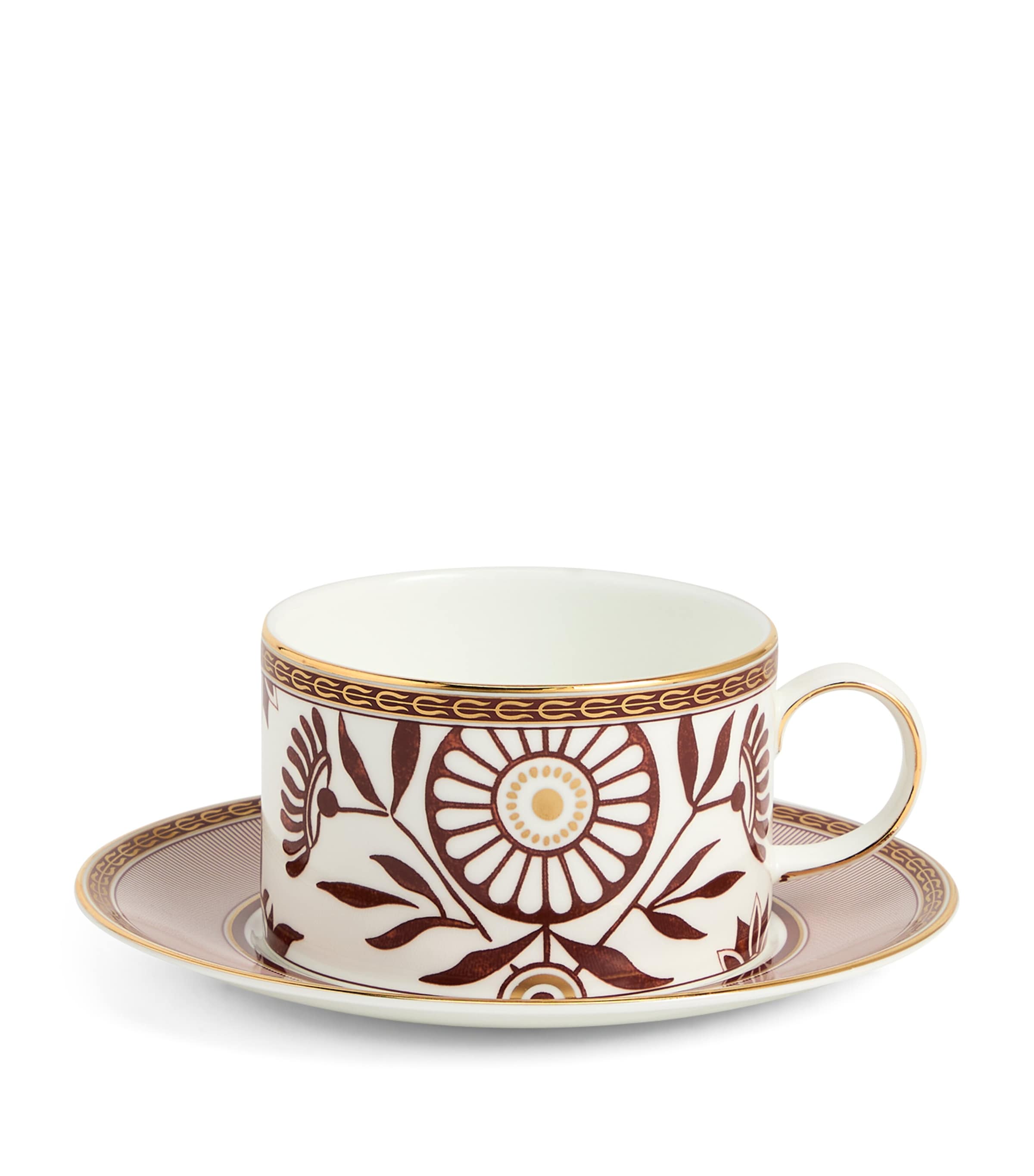 Wedgwood Red Splendour bone china teacup and saucer set (British brand)