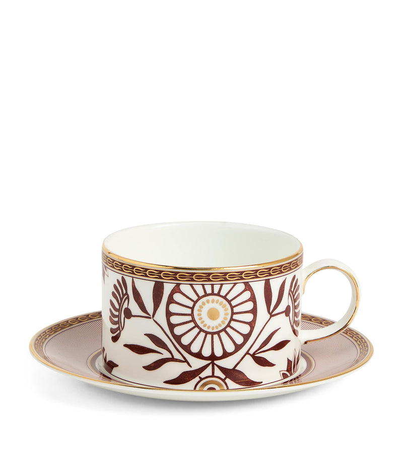 Wedgwood Red Splendour bone china teacup and saucer set (British brand)