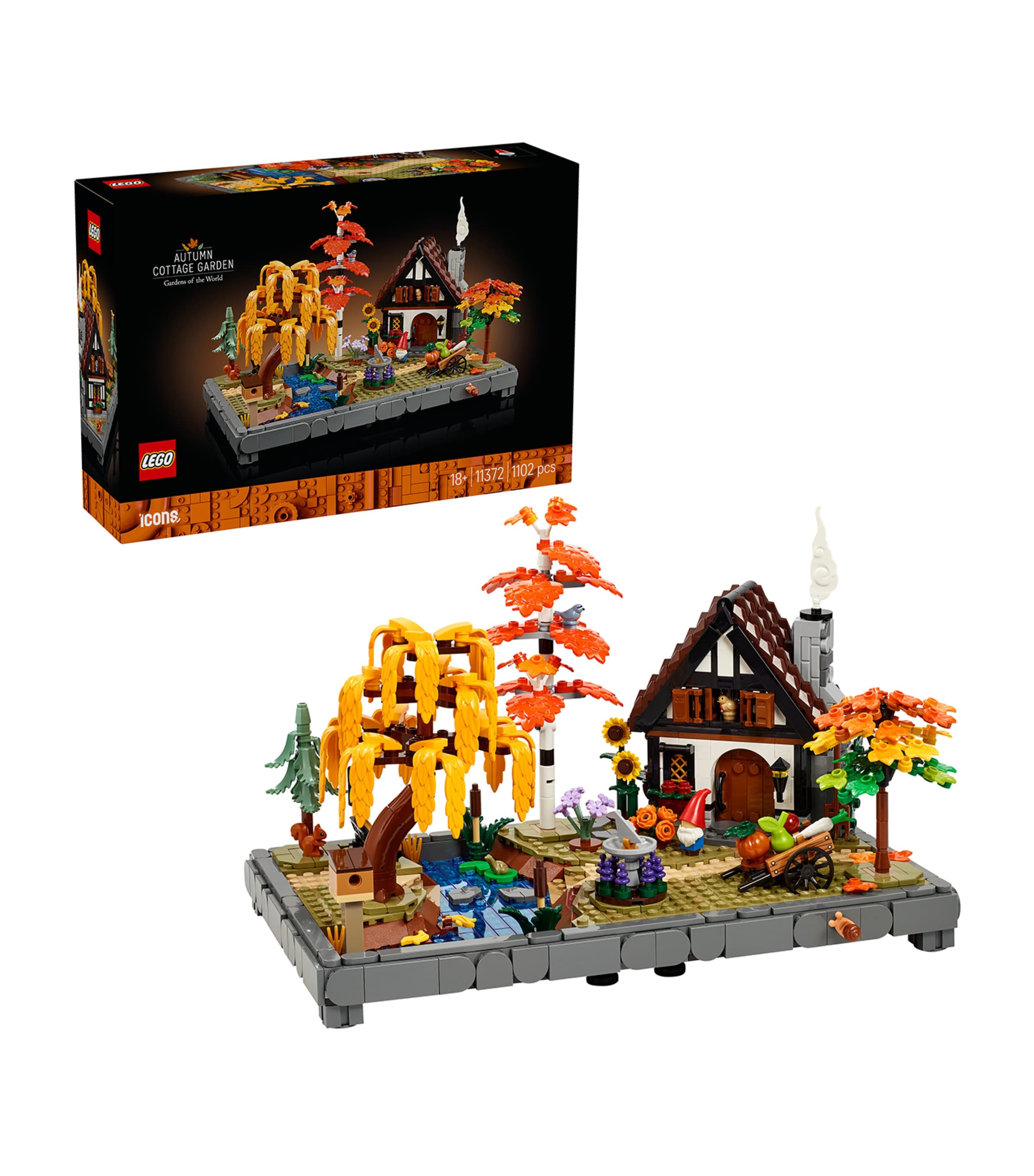 Lego Autumn Cottage Garden Model Kit with house and trees, UK version