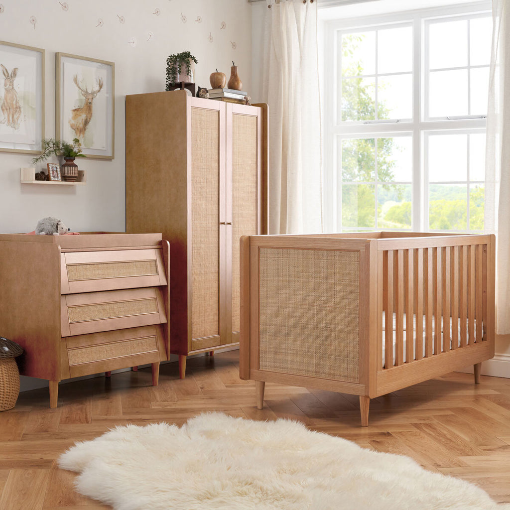 Tutti Bambini Japandi 4 Piece Nursery Set, Light Oak Finish