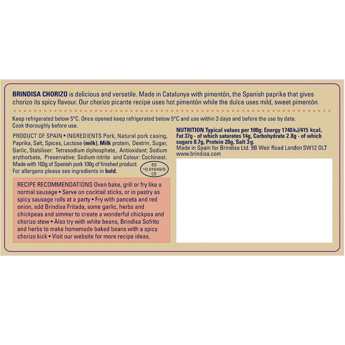 Brindisa mini Spanish hot cooking chorizo 2kg - British product