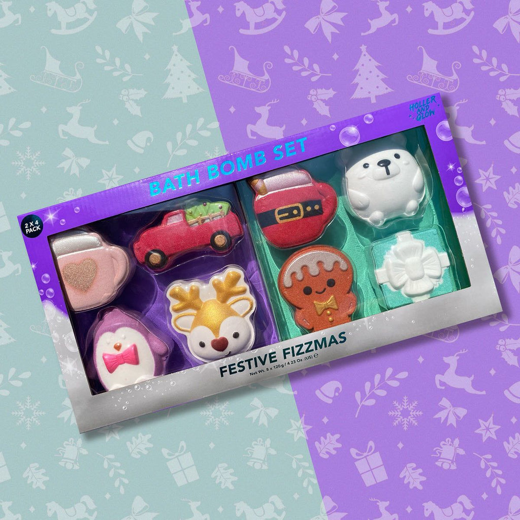 Holler & Glow Festive Fizzmas Bath Bombs, 2 x 4 Piece Set