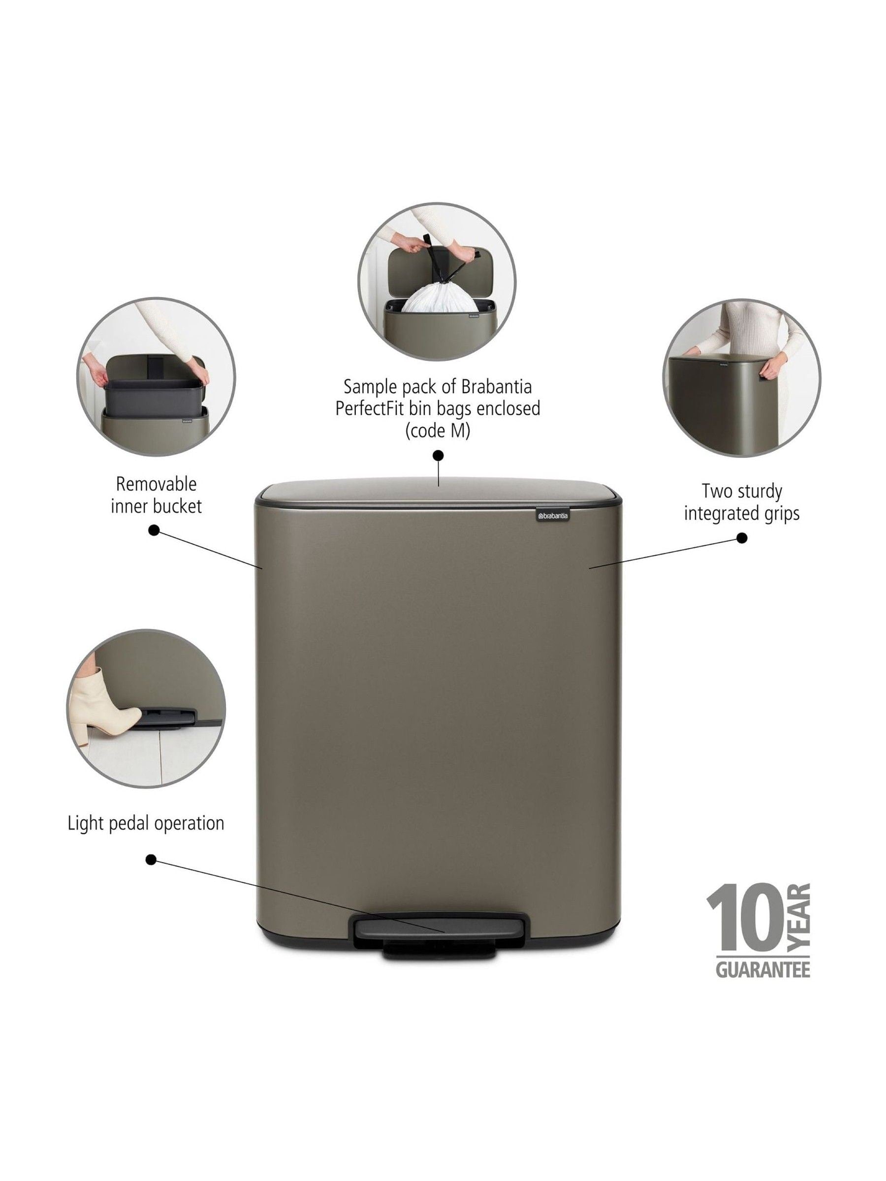 Brabantia Platinum Bo pedal bin 60L - British product