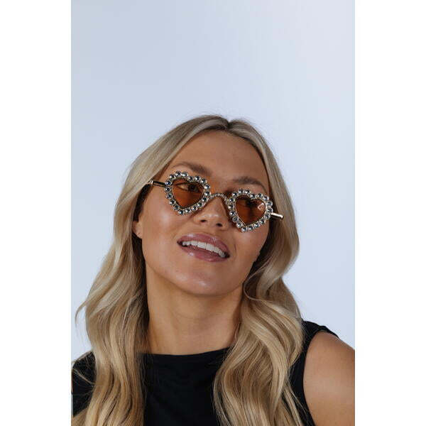 SVNX Heart Diamante sunglasses gold frame champagne lenses, imported from the UK
