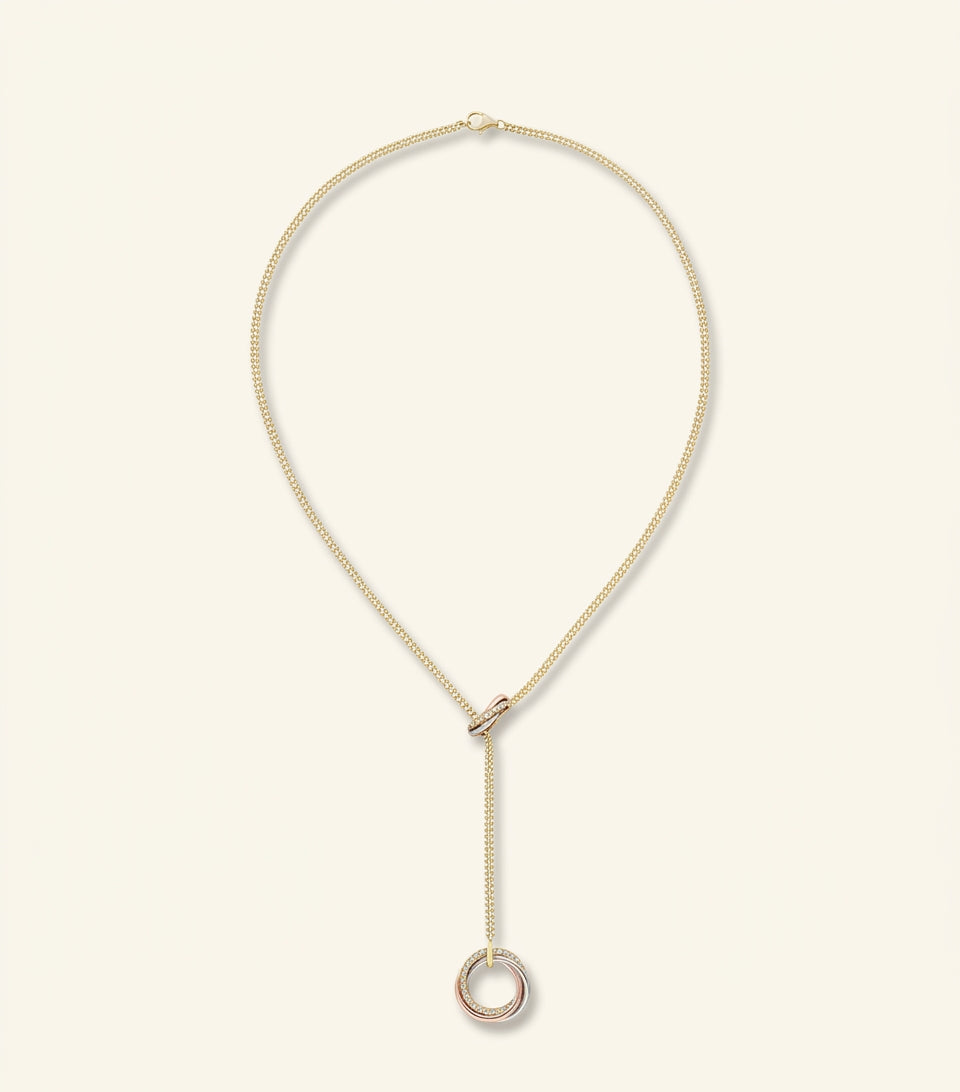 Cartier Trinity mixed gold diamond necklace 18kt, imported from the UK