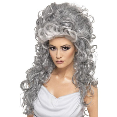 Superdrug Smiffys Medeia Witch Beehive Wig, Grey Long & Curly- Buy online at McGrocer