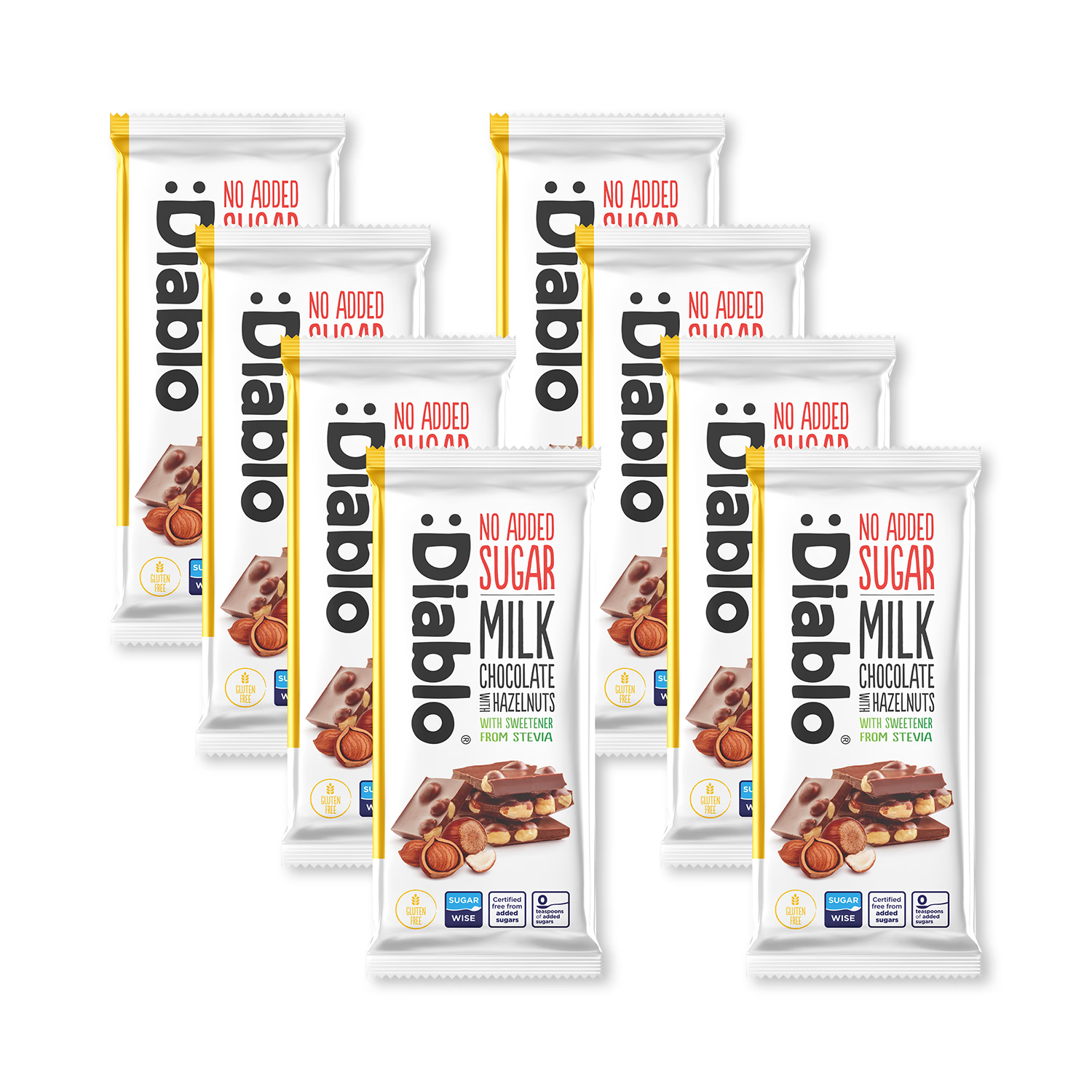 Diablo milk chocolate hazelnuts 75g pack of 8, UK version