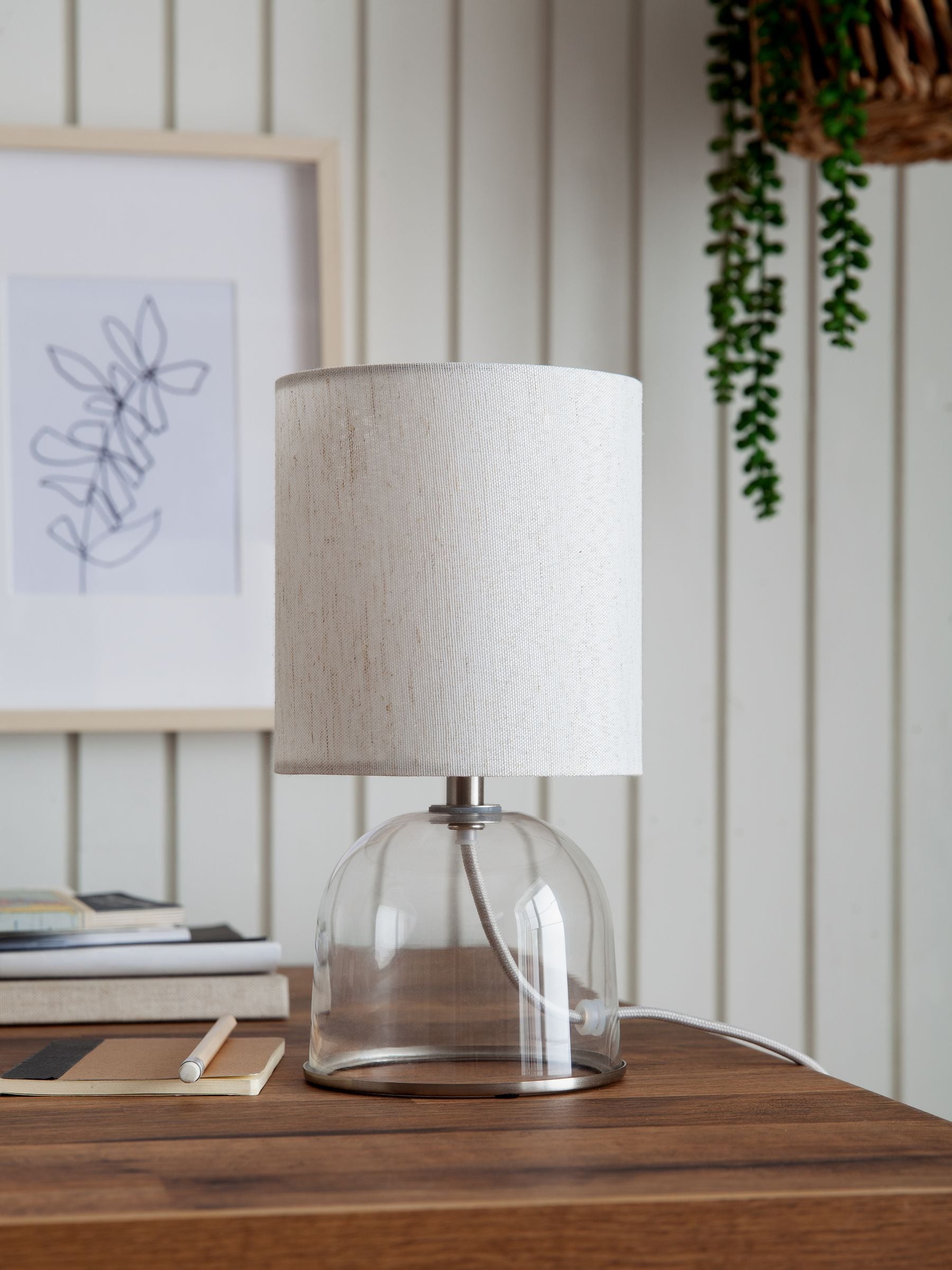 Brushed nickel Gloucester mini bedside lamp, imported from the UK