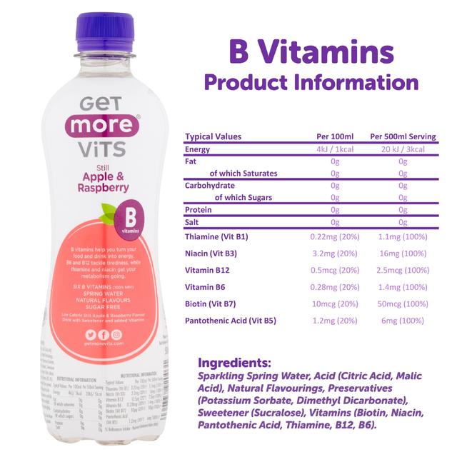 Get More Still B Vitamins Water Apple & Raspberry   500ml GOODS M&S   