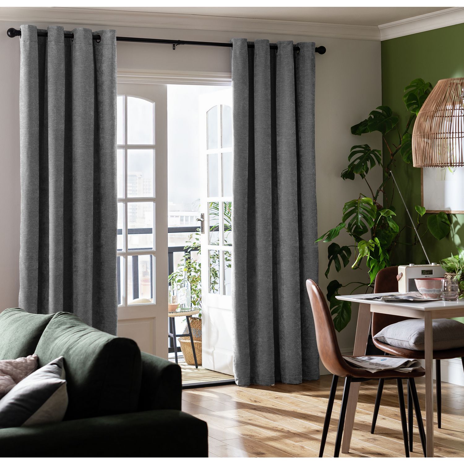 Habitat Thermal Chenille Blackout Eyelet Curtains - Charcoal -168x229cm