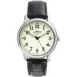 Limit men's glow dial watch with black faux leather strap - British product