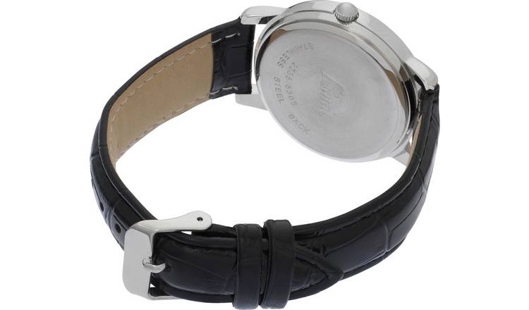 Limit men's glow dial watch with black faux leather strap - British product