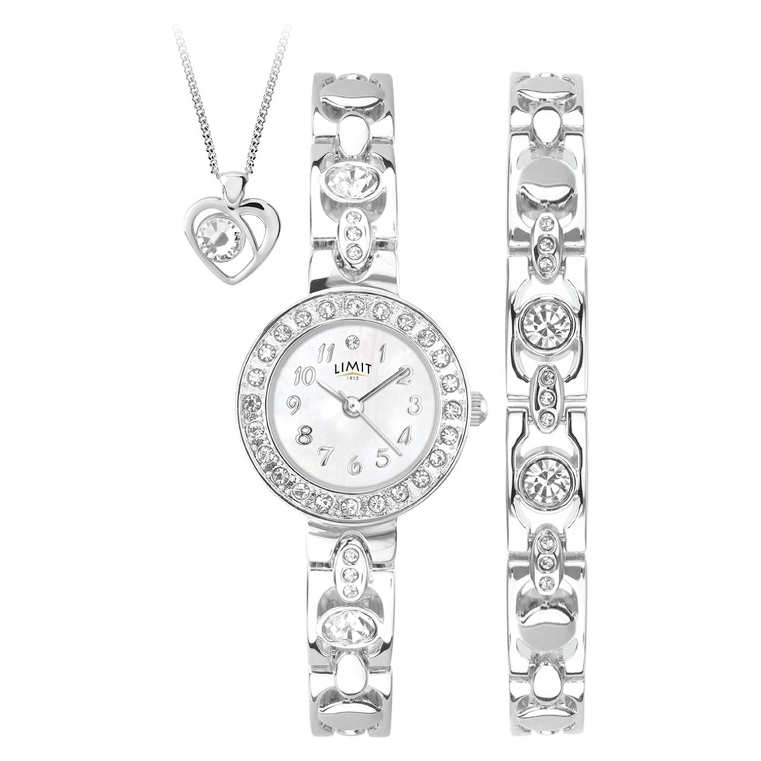 Limit ladies silver watch set with bracelet and pendant, UK version
