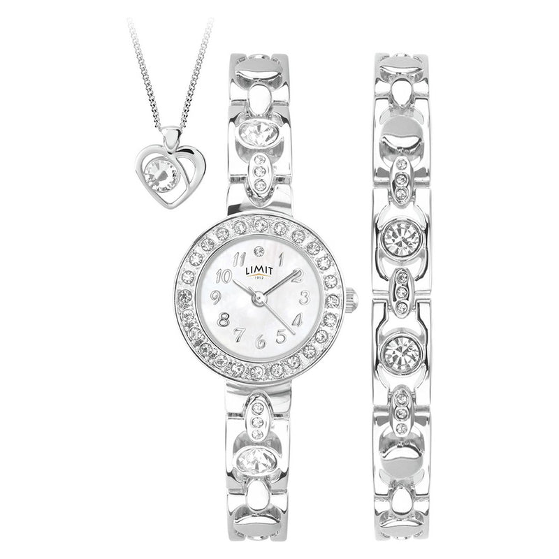 Limit ladies silver watch set with bracelet and pendant, UK version