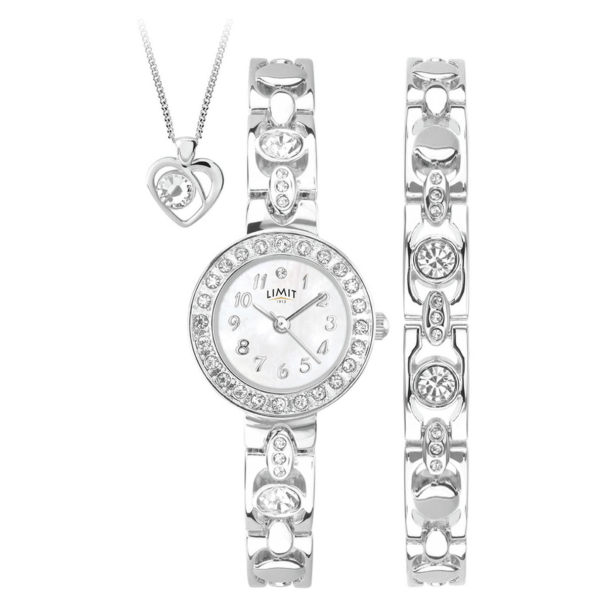 Limit ladies silver watch set with bracelet and pendant, UK version