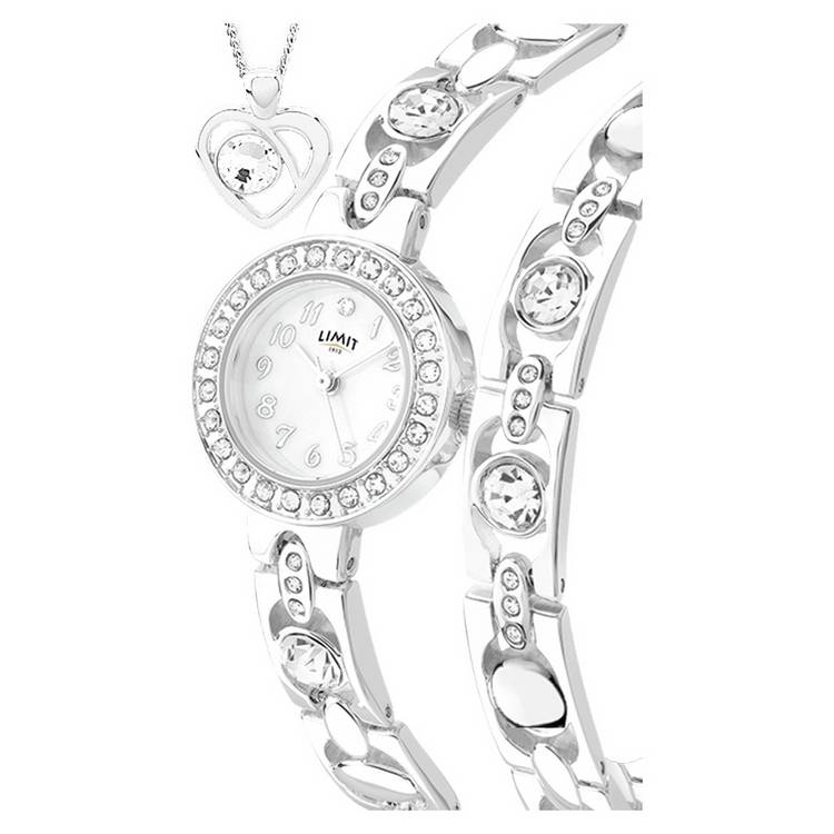 Limit ladies silver watch set with bracelet and pendant, UK version