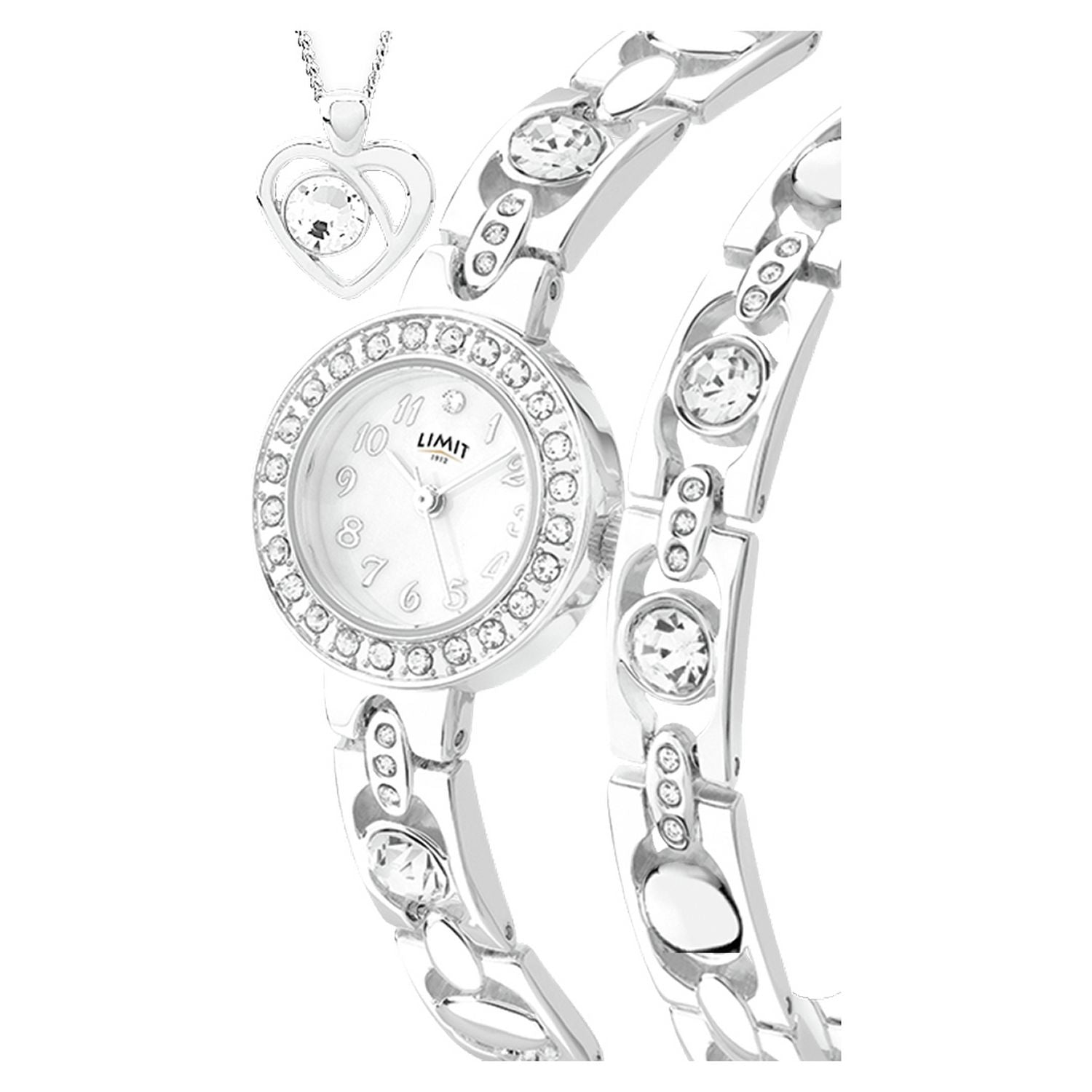 Limit ladies silver watch set with bracelet and pendant, UK version
