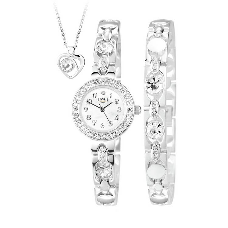 Limit ladies silver watch set with bracelet and pendant, UK version