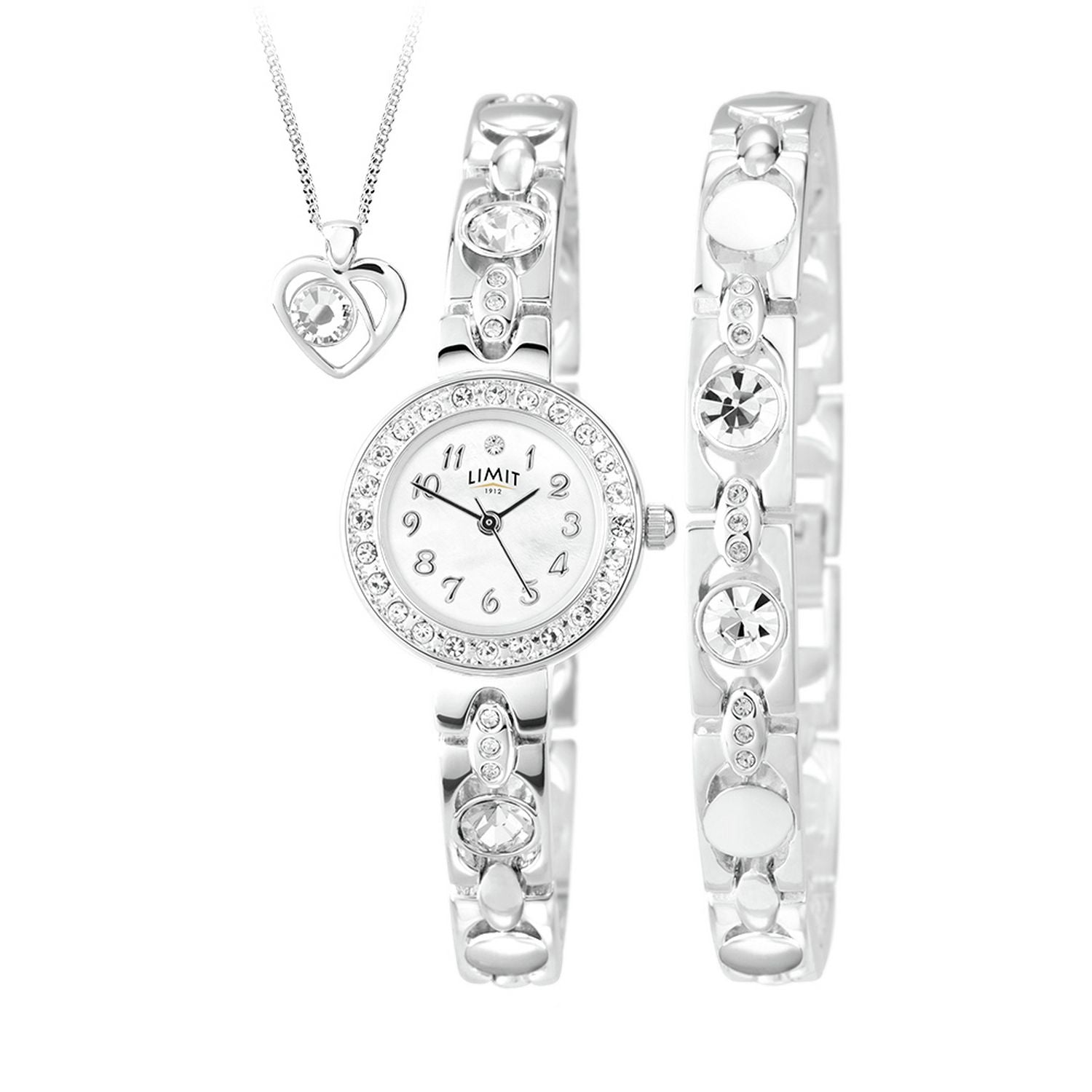 Limit ladies silver watch set with bracelet and pendant, UK version