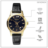 Sekonda ladies diamond black strap watch, UK version